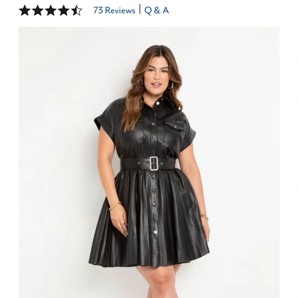 Faux Leather Dress With Pleated Skirt - Picture 8 of 8